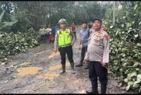 Ket. Foto : Kapolres Way Kanan AKBP Didik Kurnianto, S. I. K, Pimpin Langsung Bersihkan Pohon Tumbang di Ruas Jalan. 