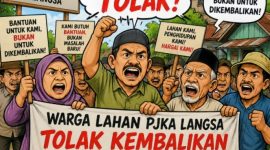 Keterangan foto : Karikatur warga di lahan PT KAU, yang menolak pengembalian rumah 