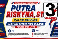 Keterangan foto : Benner program yang akan di laksanakan Putra Riskyna, Calon Geuchik (Pilchiksung) Gampong Sungai Pauh Tanjung, Kecamatan Langsa Barat,