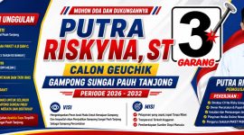 Keterangan foto : Benner program yang akan di laksanakan Putra Riskyna, Calon Geuchik (Pilchiksung) Gampong Sungai Pauh Tanjung, Kecamatan Langsa Barat,