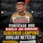 Keterangan Foto: Tangkapan layar unggahan kritik warganet terhadap pernyataan Gubernur Lampung terkait Program Makan Bergizi Gratis (MBG).

