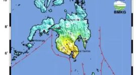 Keterangan Foto:
Peta guncangan (shake map) di Pulau Karatung, Provinsi Sulawesi Utara.(Sumber: Dokumen BMKG)