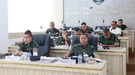 Keterangan Foto: Pangdam XIX/Tuanku Tambusai, Mayjen TNI M. Syech Ismed, S.E., M.Han., memimpin langsung pelaksanaan Tactical Floor Game (TFG) secara virtual bersama jajaran pejabat utama Kodam.