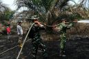 Keterangan foto: Personel TNI dari Babinsa Koramil 04/Pkl Kuras sedang memadamkan api di lahan terbakar kawasan Toro Jaya. 
