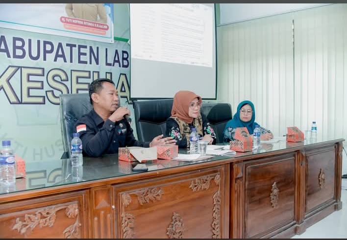 Keterangan foto : Kadinkes Labuhanbatu, Hj. Tuty Noprida Ritonga. (ditengah) saat pemaparan 