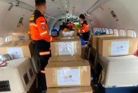 Keterangan Foto: Suasana pemberangkatan tim K9 dan bantuan logistik Polri dari Bandar Udara Pondok Cabe menuju Labuan Bajo, Minggu (16/8/2026).