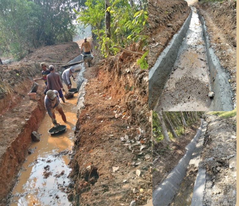 Keterangan foto: Kondisi bangunan siring irigasi di Kampung Sri Tunggal, Kecamatan Buay Bahuga, Way Kanan, yang diduga dikerjakan tidak sesuai spesifikasi teknis.