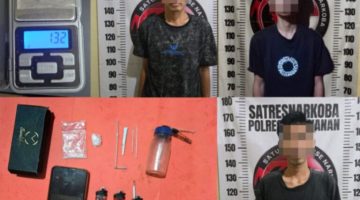 Keterangan foto: Satresnarkoba Polres Way Kanan mengamankan sejumlah orang dalam pengungkapan kasus dugaan penyalahgunaan narkotika jenis sabu di Kampung Bumi Ratu.