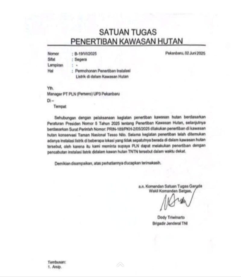 Ket Foto : Surat Satgas PHK, ke PLN (sumber foto Int) 