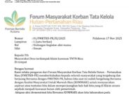 Ket. Foto : Surat Koalisi Masyarakat Untuk Marwah Riau (KOMMARI) & surat Forum Masyarakat Korban Tata Kelola Hutan Pertanahan Riau (Formasi Bantala Hutanu)
