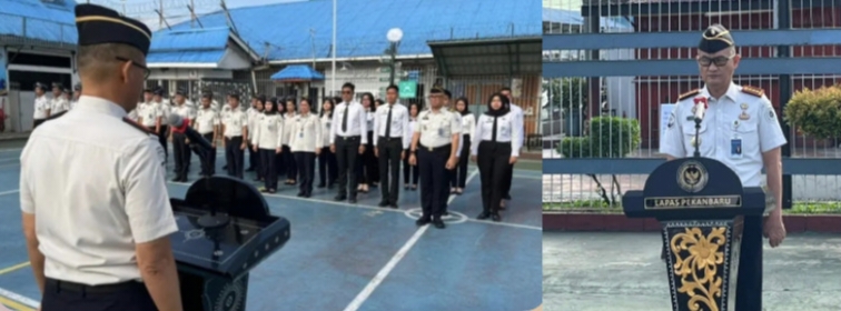 Ket. Foto : Apel perdana seluruh pejabat struktural, staf, serta jajaran petugas Lembaga Pemasyarakatan Pekanbaru 