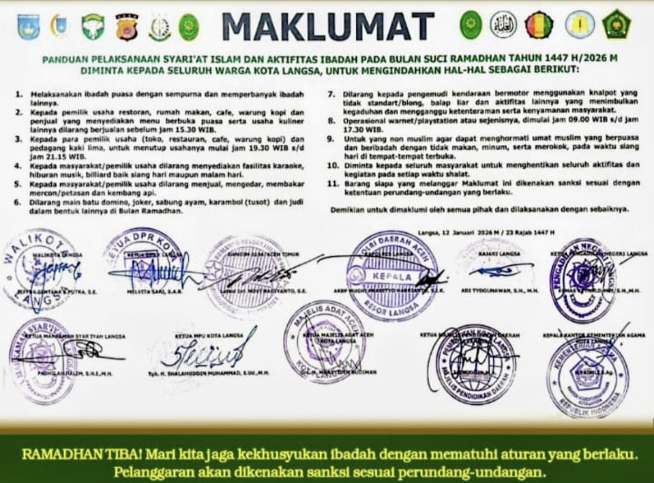 Ket. Foto : Maklumat yang Dekluarkan Dinas Syariat Islam Kota Langsa.
