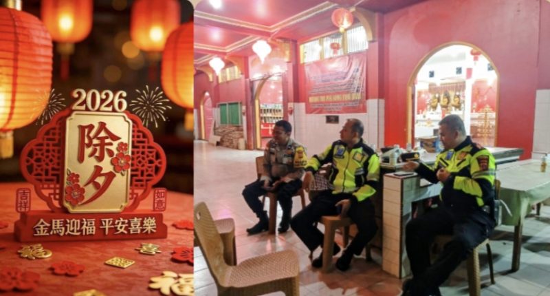 Ket. Foto :  Personil Polsek Kota, Polres Langsa, Siap Siaga, Memberi Kenyamanan Pelaksanaan Sembahyang Tahun Baru Imlek 2577 Kongzili
