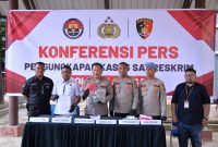 ket. Foto : Satuan Reserse Kriminal (Sat Reskrim) Polres Langsa menggelar konferensi pers pengungkapan kasus pemerkosaan. 
