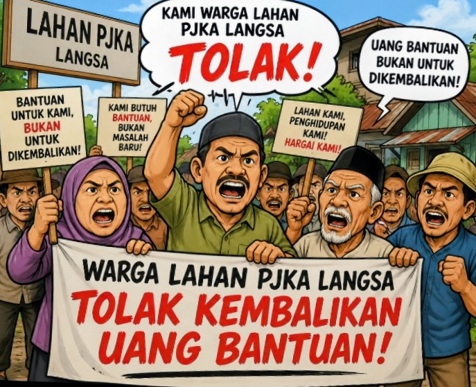 Keterangan foto : Karikatur warga di lahan PT KAU, yang menolak pengembalian rumah 