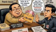 Keterangan foto : Karikatur dugaan Kepala Sekolah, berikan uang Rp20. 000,- kepada wartawan untuk tutupi kasus dugaan perselingkuhan. 