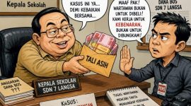 Keterangan foto : Karikatur dugaan Kepala Sekolah, berikan uang Rp20. 000,- kepada wartawan untuk tutupi kasus dugaan perselingkuhan. 
