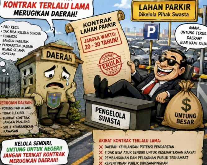Keterangan foto: Karikatur perbincangan memprotes penanganan kontrak parkir