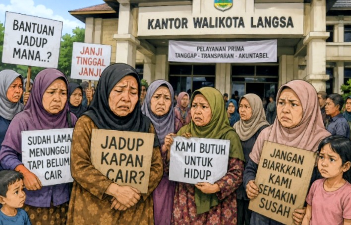 Keterangan foto : Benner foto Mak-mak, yang meminta kejelasan pembagian Jadup