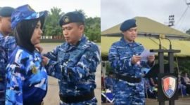 Keterangan foto : Penyematan tanda peserta Perkemahan Sabtu Minggu (PERSAMI) Korps Kadet Republik Indonesia (KKRI) Gelombang 5 Tahun 2026 di Apron Base Ops Lanud Roesmin Nurjadin. (foto.Ist) 