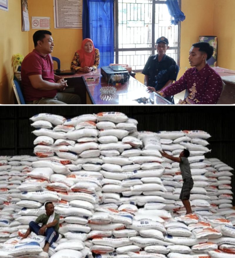 Keterangan foto ; Operator dan Stock bantuan Beras Cadangan Pangan Pemerintah (CPP) dan minyak goreng kepada Keluarga Penerima Manfaat (KPM) di Kampung Banjar Agung, Kecamatan Baradatu, Kabupaten Way Kanan 