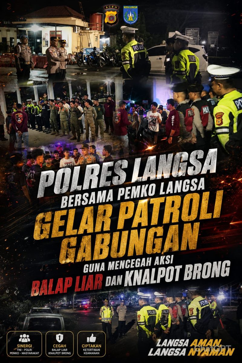 Keterangan Foto: Polres Langsa menggelar patroli gabungan bersama Pemko Langsa untuk mencegah balap liar.
