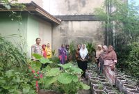 Keterangan Foto: Aiptu Darjo Kenedy, Bhabinkamtibmas Kelurahan Tangkerang Selatan, tengah menyambangi kebun Kelompok Wanita Tani (KWT) Mekar Sari. (dok.Polsek) 