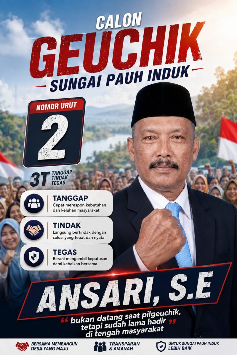 Keterangan Foto: Benner 
Calon Geuchik (Kepala Desa) Sungai Pauh Induk nomor urut 2, Ansari, S.E, mengusung program-program unggulan yang akan diwujudkan jika diberi amanah memimpin gampong. 