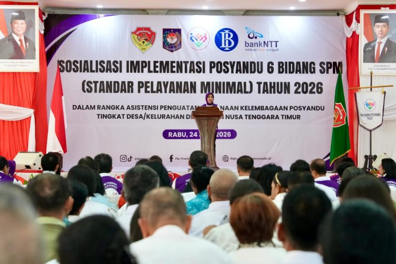 Keterangan foto : Sosialisasi Implementasi Posyandu 6 Bidang SPM Tahun 2026, yang berlangsung di Aula Rumah Jabatan Gubernur Nusa Tenggara Timur (NTT), Rabu (24/6/2026).