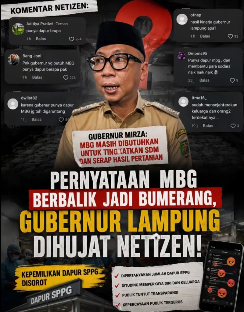 Keterangan Foto: Tangkapan layar unggahan kritik warganet terhadap pernyataan Gubernur Lampung terkait Program Makan Bergizi Gratis (MBG).
