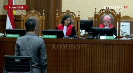 Keterangan foto : Sidang Putusan perkara Noel yang melakukan pemerasan terhadap para pemohon sertifikasi dan lisensi K3, dibacakan Ketua Majelis Hakim Nur Sari Baktiana. Foto: SC LIVE Kompas TV