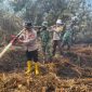 Keterangan Foto: Kapolsek Rupat AKP Faisal SH bersama TNI dan tim gabungan tampak berupaya memadamkan api Karhutla di wilayah Kelurahan Tanjung Kapal, Kecamatan Rupat, Kabupaten Bengkalis.(dok.ist) 
