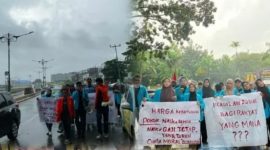 Keterangan Foto: Ratusan mahasiswa dari Al-Azhar dan STIE Riau memadati kawasan Gedung DPRD Provinsi Riau dalam aksi unjuk rasa, Rabu. (Dok. Ist)

