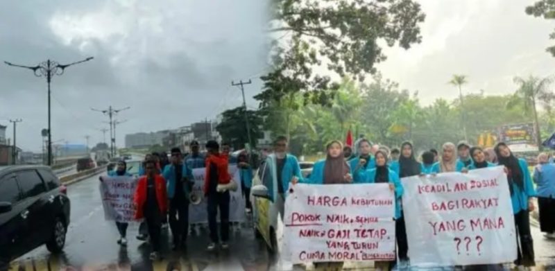 Keterangan Foto: Ratusan mahasiswa dari Al-Azhar dan STIE Riau memadati kawasan Gedung DPRD Provinsi Riau dalam aksi unjuk rasa, Rabu. (Dok. Ist)
