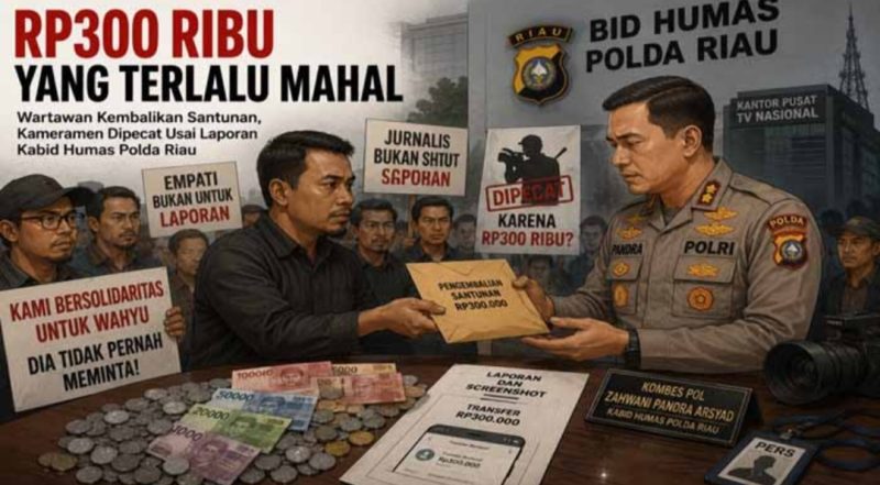 Keterangan Foto: Ilustrasi puluhan wartawan yang tergabung dalam grup WhatsApp Wartawan Mitra Polda Riau Plus (WMP R+) mendatangi Mapolda Riau, menyuarakan protes atas pemecatan W akibat santunan Rp300 ribu dari Kabid Humas Polda Riau. (Dok. Ist)
