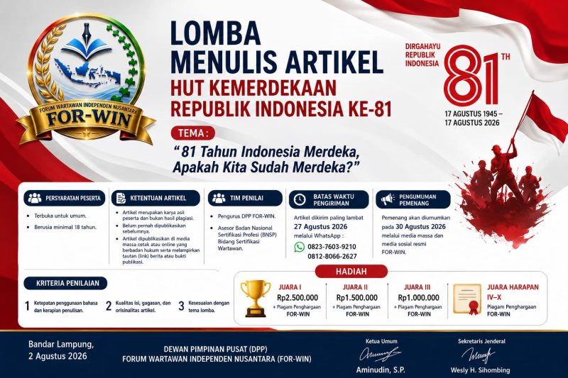 Keterangan foto: Tangkapan layar pengumuman lomba menulis artikel 