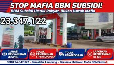 Keterangan Foto: Tangkapan layar spanduk penolakan terhadap praktik curang di SPBU 23.347.122 Gunung Katun, Baradatu.