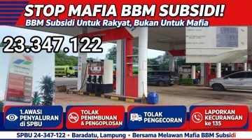 Keterangan Foto: Tangkapan layar spanduk penolakan terhadap praktik curang di SPBU 23.347.122 Gunung Katun, Baradatu.