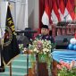 Keterangan Foto: Wakil Wali Kota Dumai Sugiyarto, S.E., saat memberikan sambutan pada HUT ke-34 IKMBD di Gedung Sri Bunga Tanjung, Minggu (13/9/2026).